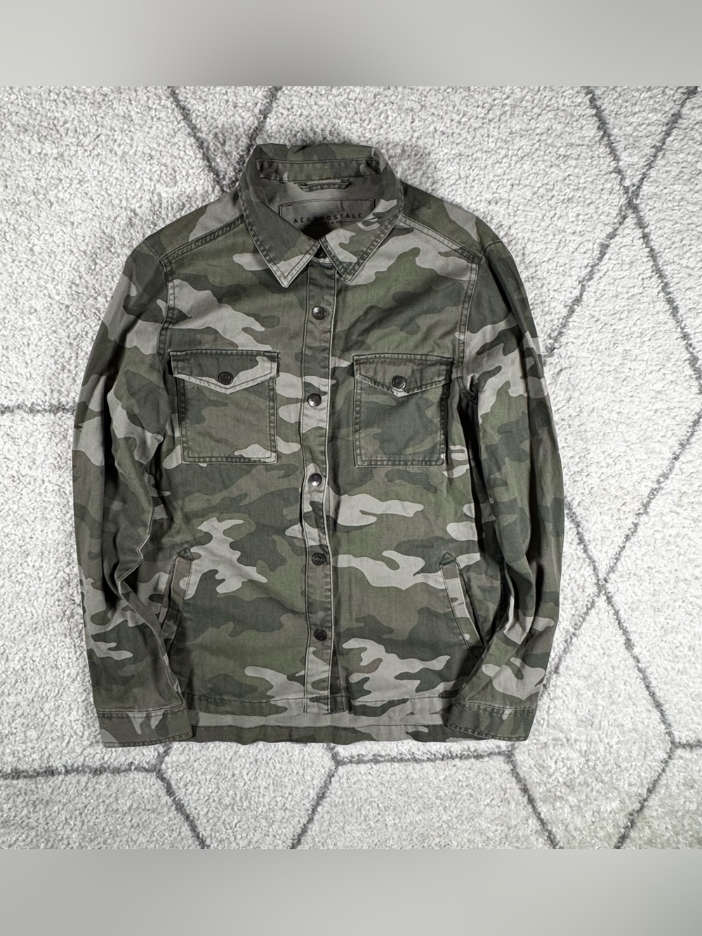 Womens Camouflage Military Shirt Jacket - Green Camo